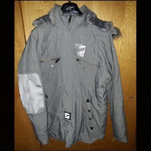 NEW FMF Mens XL Gray Snowboarding SKI Snow Jacket with Fur Hood